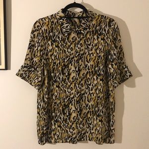 Arket leopard print top with zip front